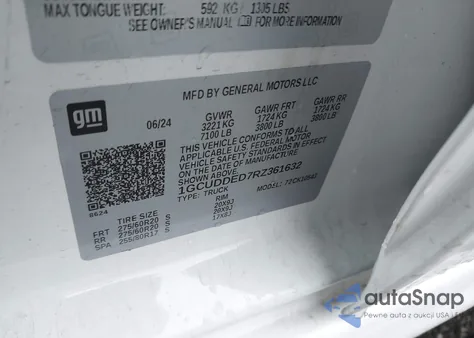 2024 Chevrolet Silverado 1500 4Wd Short Bed Lt z USA, uszkodzony, nr VIN 1GCUDDED7RZ361632